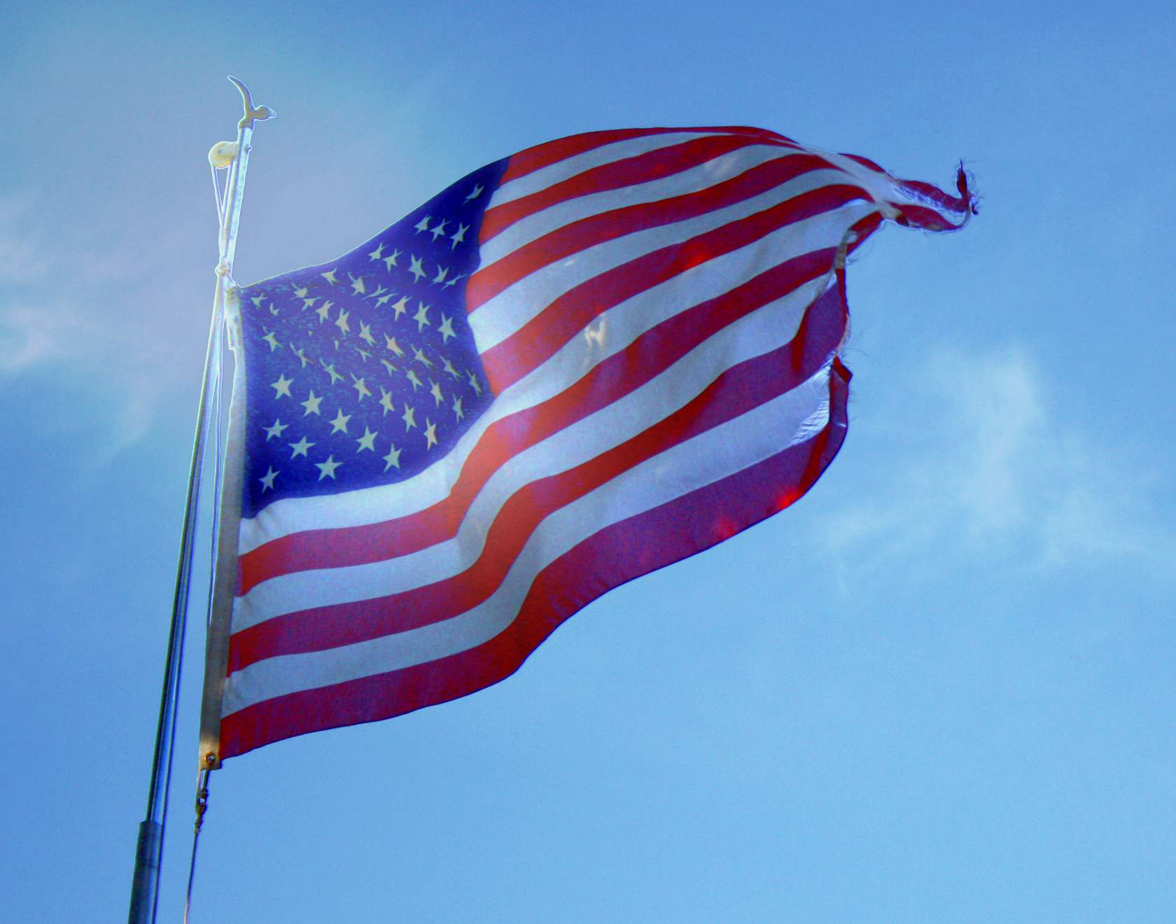 American Flag With Blue Sky Background Image, Wallpaper or Texture free